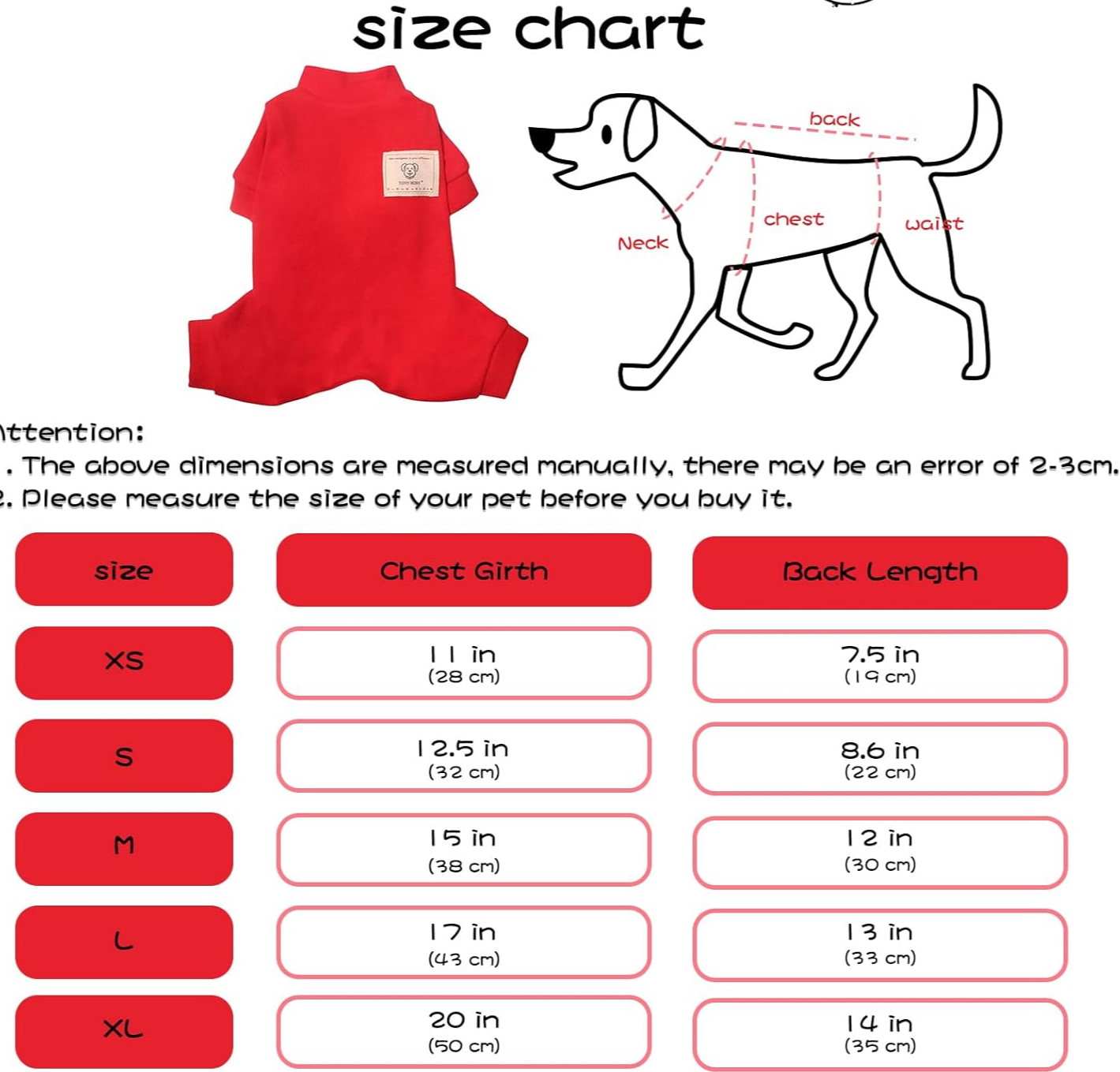 Thermal Cotton Dog Pajamas for Small to Medium Dogs, Red, L