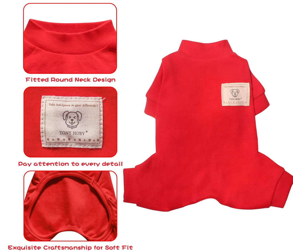 Thermal Cotton Dog Pajamas for Small to Medium Dogs, Red, L