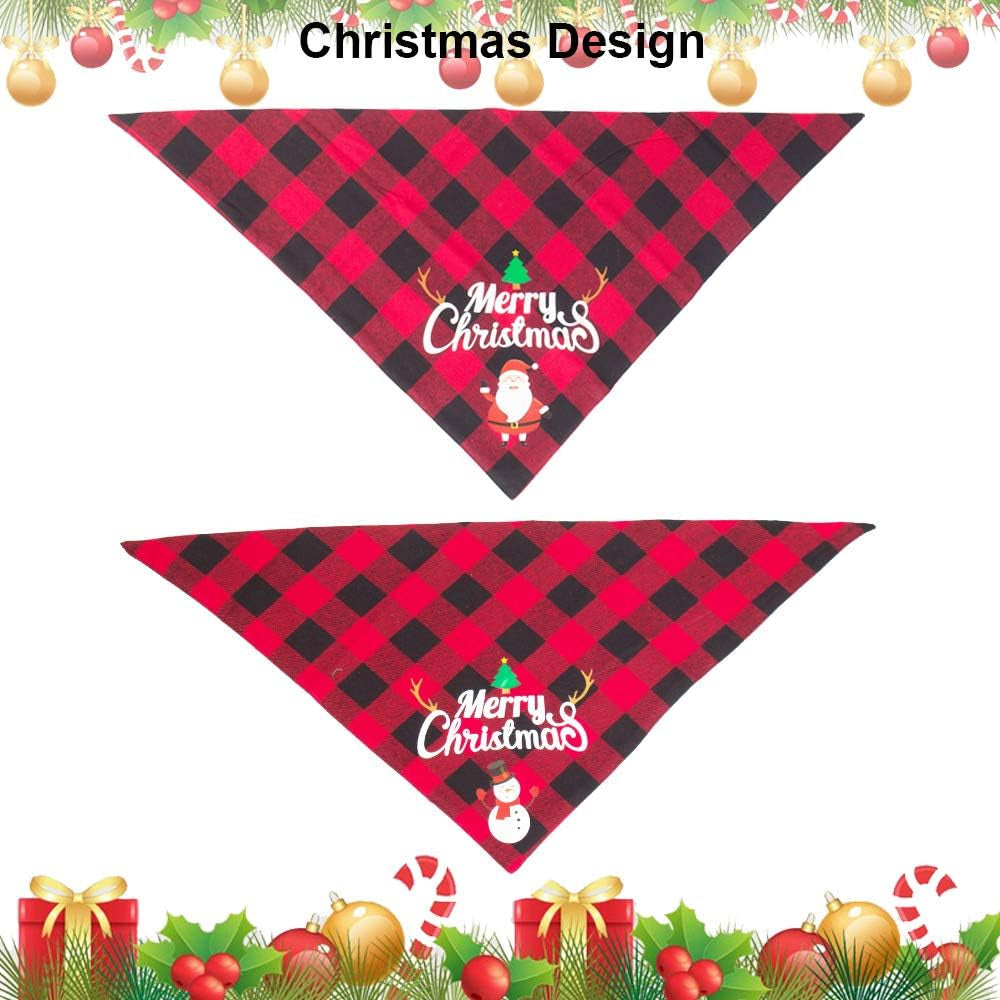 2 Pack Dog Bandana Christmas Classic Plaid Pet  Bandana for Medium Large Dogs Pets 