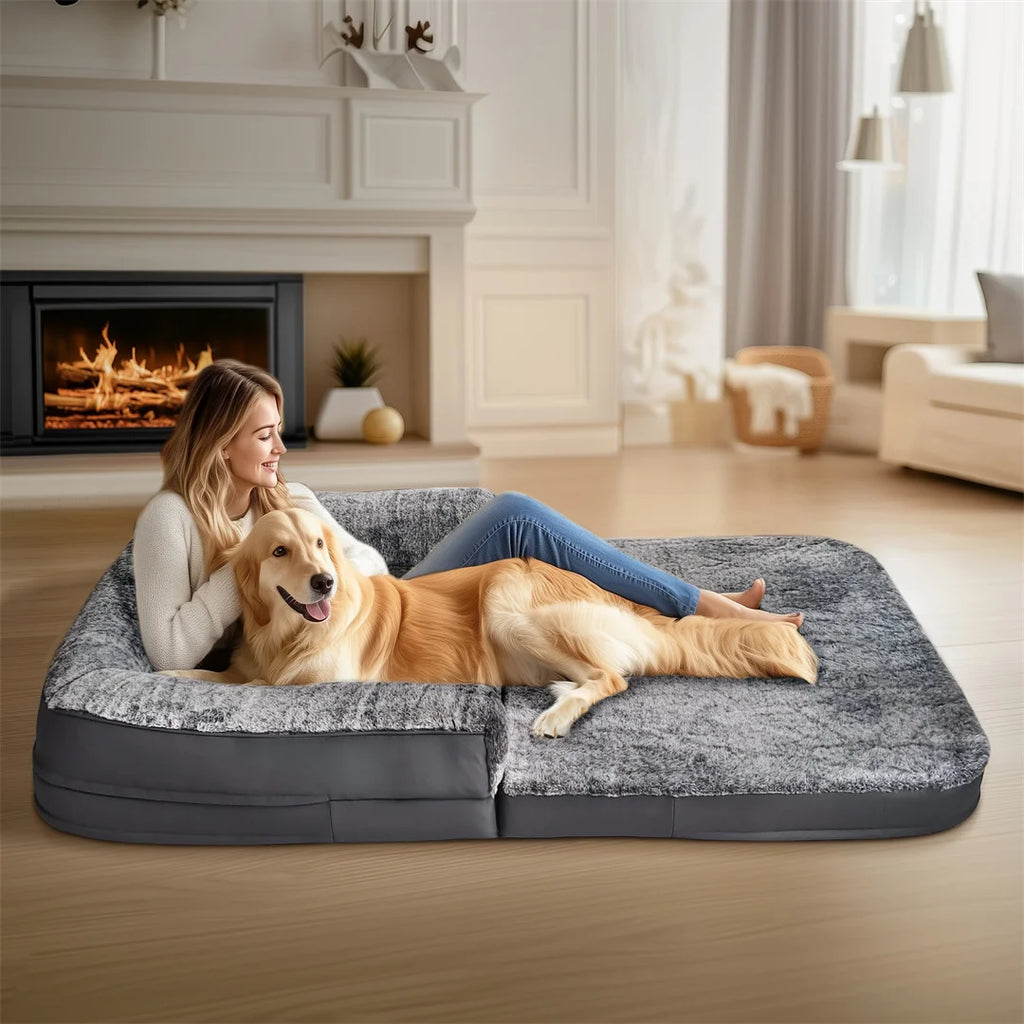 180Cm Long Human-Size Giant Dog Bed Foldable Calming Pet Dog Bed Plush Cover Orthopedic