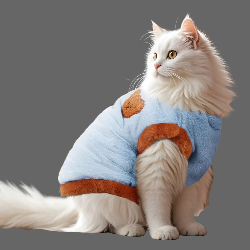 Cozy Winter Cat Apparel - Plush Thermal with Cute Embroidery Outfit