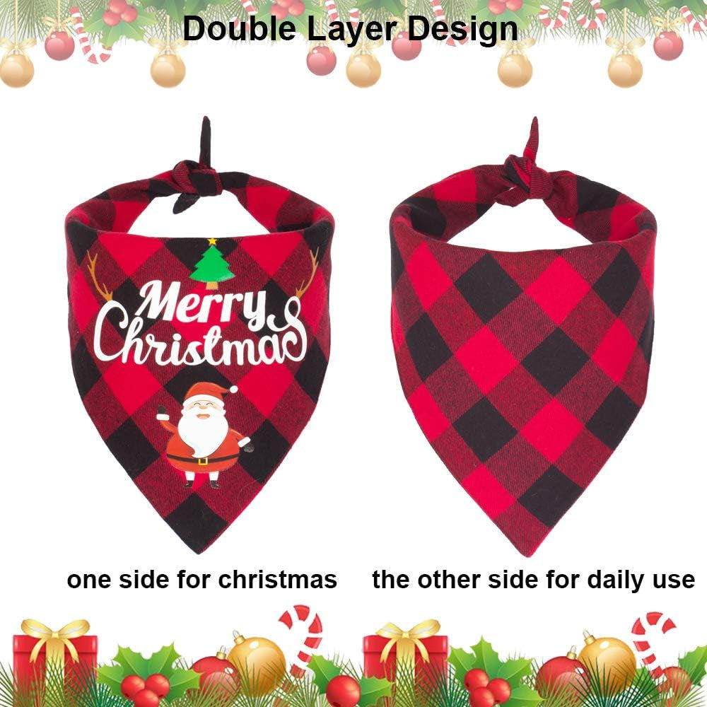 2 Pack Dog Bandana Christmas Classic Plaid Pet  Bandana for Medium Large Dogs Pets 